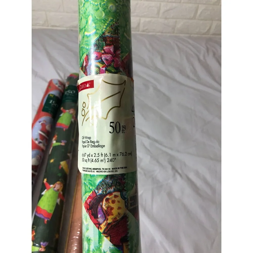 Lot 4 Vtg Cleo Christmas Wrapping Paper 150 SqFt Jumbo Gift Wrap Door Decoration